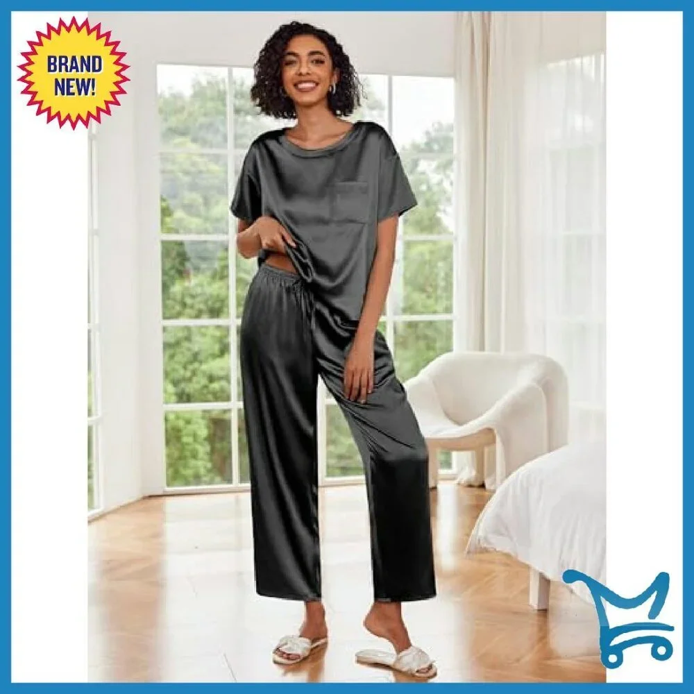 Silk Satin Pajama Set Short Sleeve Lounge Wear Women's Sleepwear